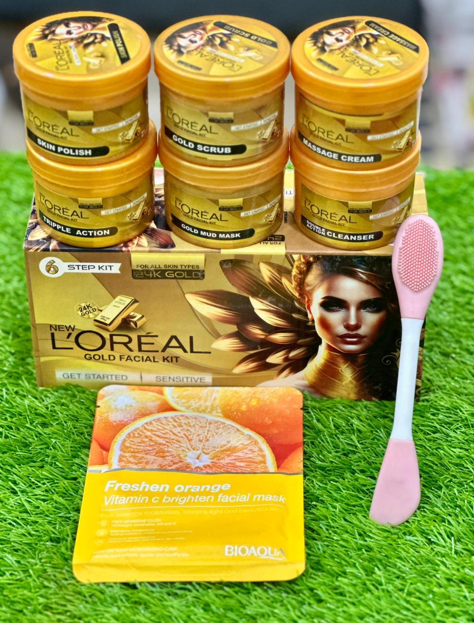 24K Gold L’Oréal Facial Kit with Vitamin C Face Mask & Free Face Brush Massager