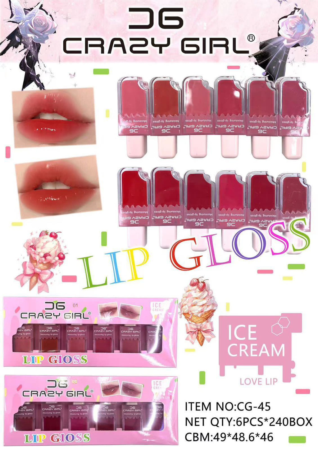 Crazy Girl Icecream lipgloss 6pes