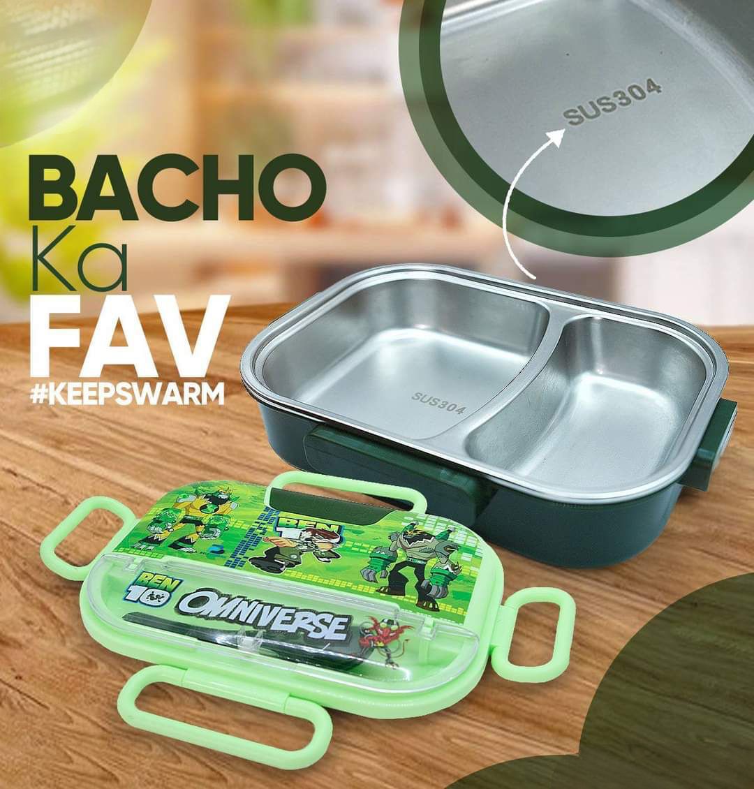 tainless Steel Two Portions LunchBox with Spoon and Lids