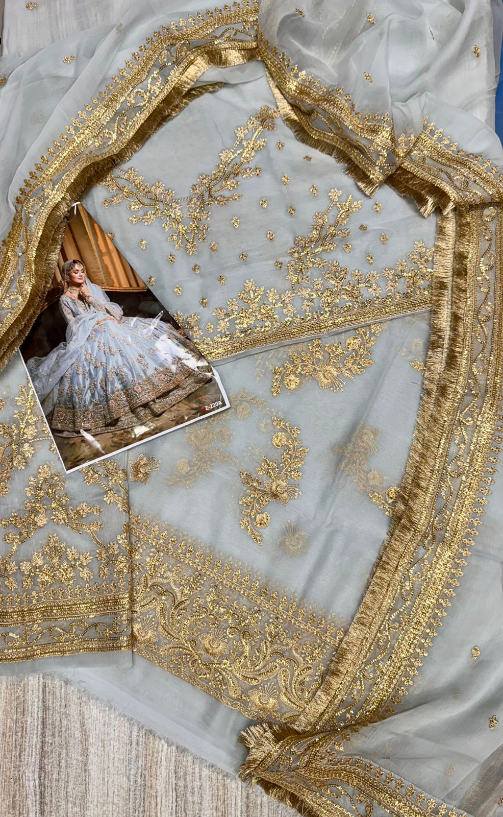 JZ Textiles JZ-220 Semi Pure Chiffon Embroidered Bridal Dress with Lehenga & Dupatta