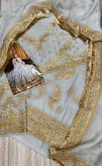 JZ Textiles JZ-220 Semi Pure Chiffon Embroidered Bridal Dress with Lehenga & Dupatta