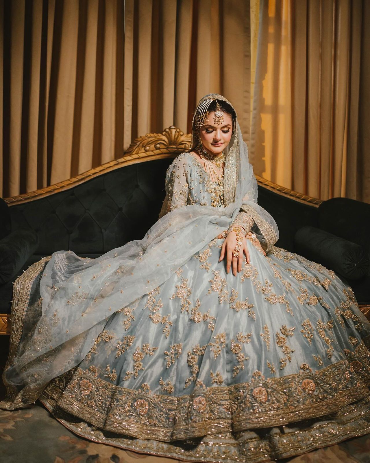 JZ Textiles JZ-220 Semi Pure Chiffon Embroidered Bridal Dress with Lehenga & Dupatta