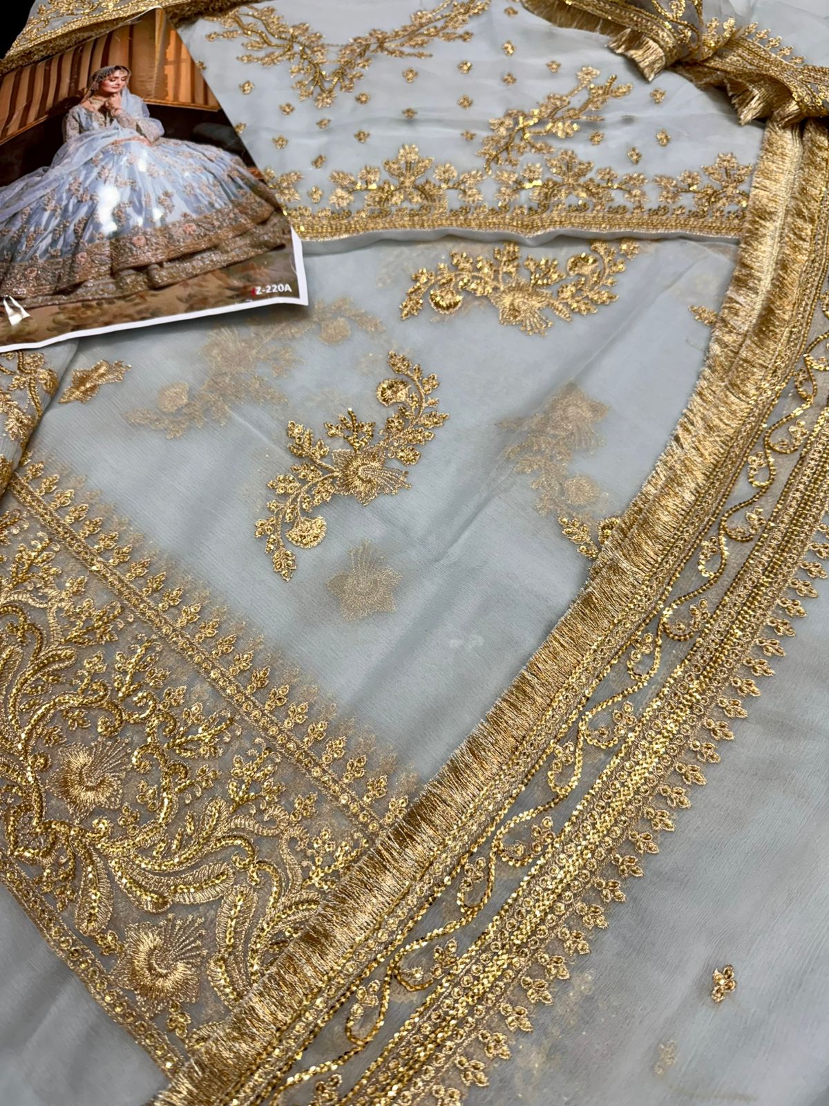 JZ Textiles JZ-220 Semi Pure Chiffon Embroidered Bridal Dress with Lehenga & Dupatta