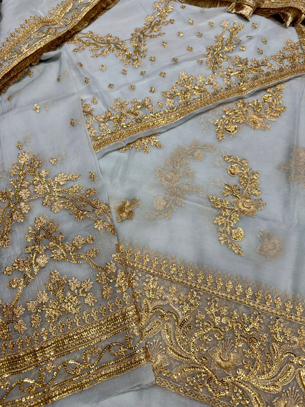 JZ Textiles JZ-220 Semi Pure Chiffon Embroidered Bridal Dress with Lehenga & Dupatta