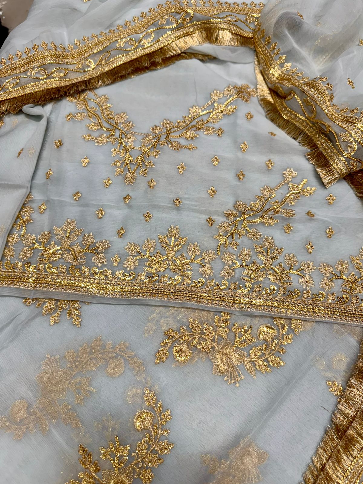 JZ Textiles JZ-220 Semi Pure Chiffon Embroidered Bridal Dress with Lehenga & Dupatta