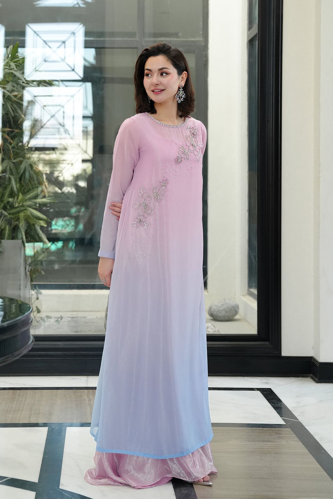 Lulusar Unstitched Replica Chiffon 3Pc Suit with Raw Silk Trouser & Inner