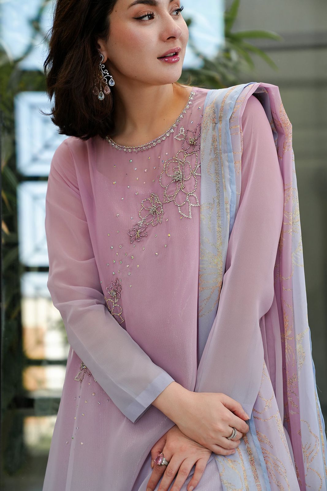 Lulusar Unstitched Replica Chiffon 3Pc Suit with Raw Silk Trouser & Inner