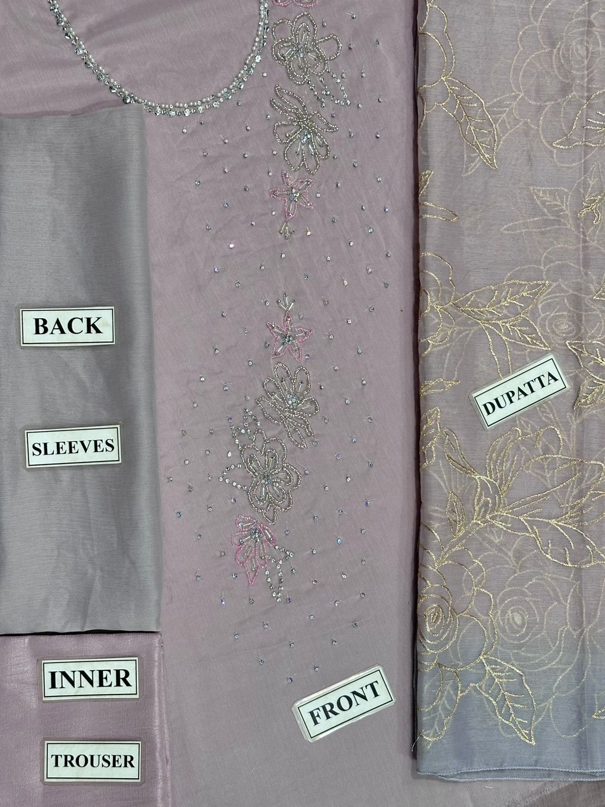 Lulusar Unstitched Replica Chiffon 3Pc Suit with Raw Silk Trouser & Inner