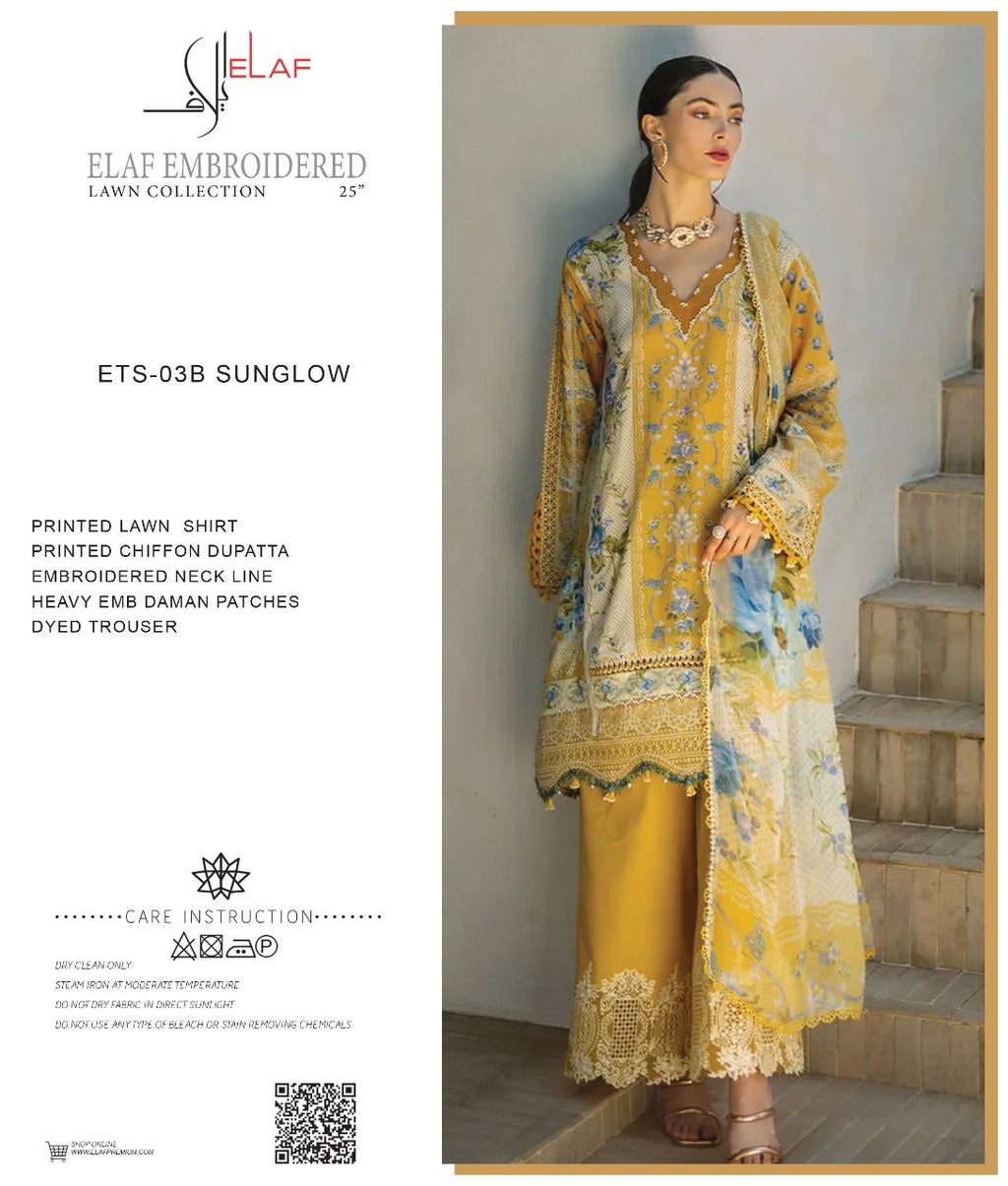 Elaf Signature New Arrival Lawn Suit with Embroidery & Chiffon Dupatta