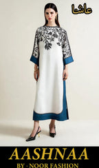 Trendy Butterfly Kaftan 2Pc Silk Crape Dress with Printed Shirt & Trouser