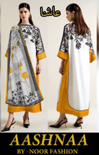 Trendy Butterfly Kaftan 2Pc Silk Crape Dress with Printed Shirt & Trouser