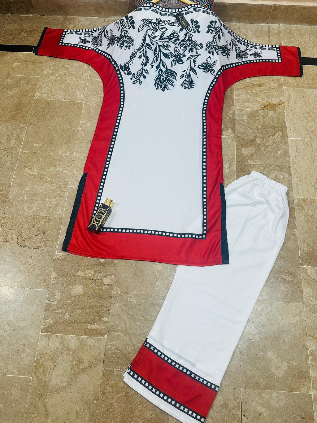 Trendy Butterfly Kaftan 2Pc Silk Crape Dress with Printed Shirt & Trouser