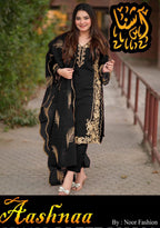 Elegant 3Pc Organza Embroidered Suit with Leaves Design Dupatta & Crepe Trouser