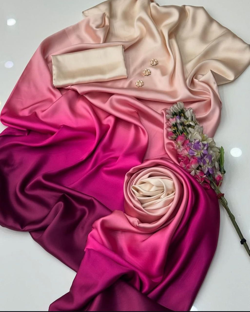 Floral Silk Digital Printed 3 Piece Dress with Dupatta, Shirt & Trouser