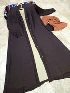 Tich Button Chocolaty Brown Abaya with Inner Style & Georgette Stoller