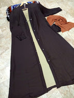Tich Button Chocolaty Brown Abaya with Inner Style & Georgette Stoller