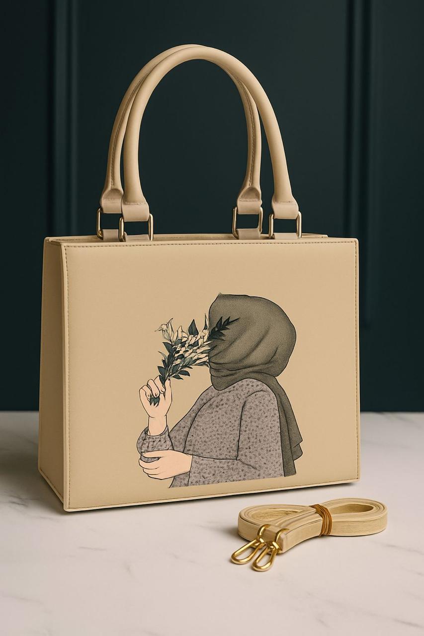 Trending Hijab Girl Tote Bag With Long Belt