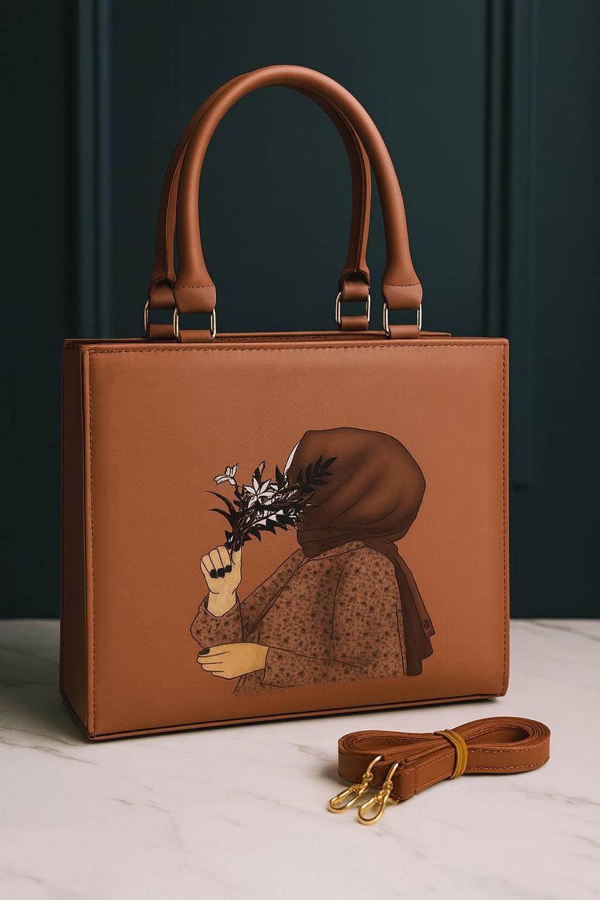 Trending Hijab Girl Tote Bag With Long Belt