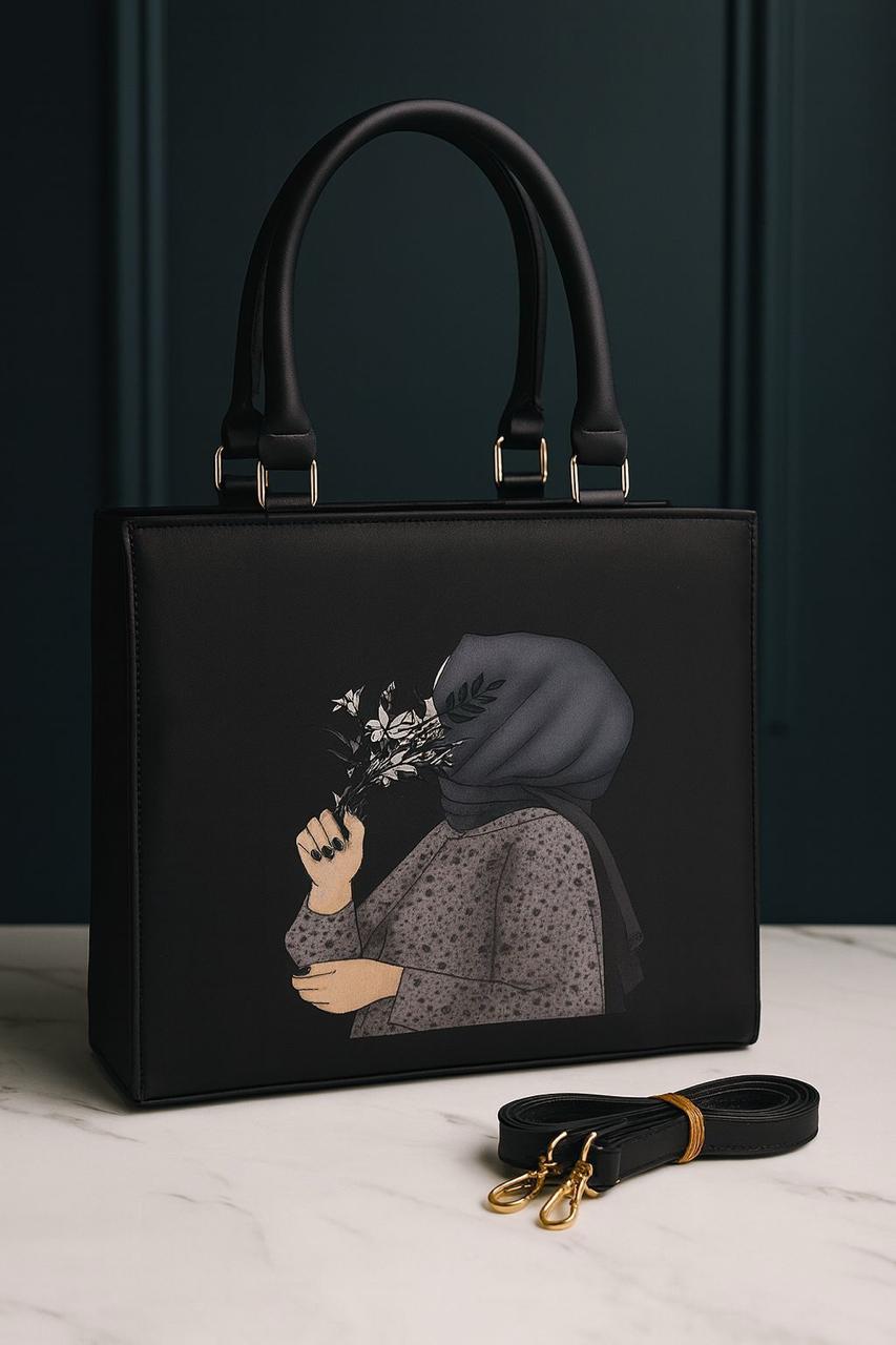 Trending Hijab Girl Tote Bag With Long Belt