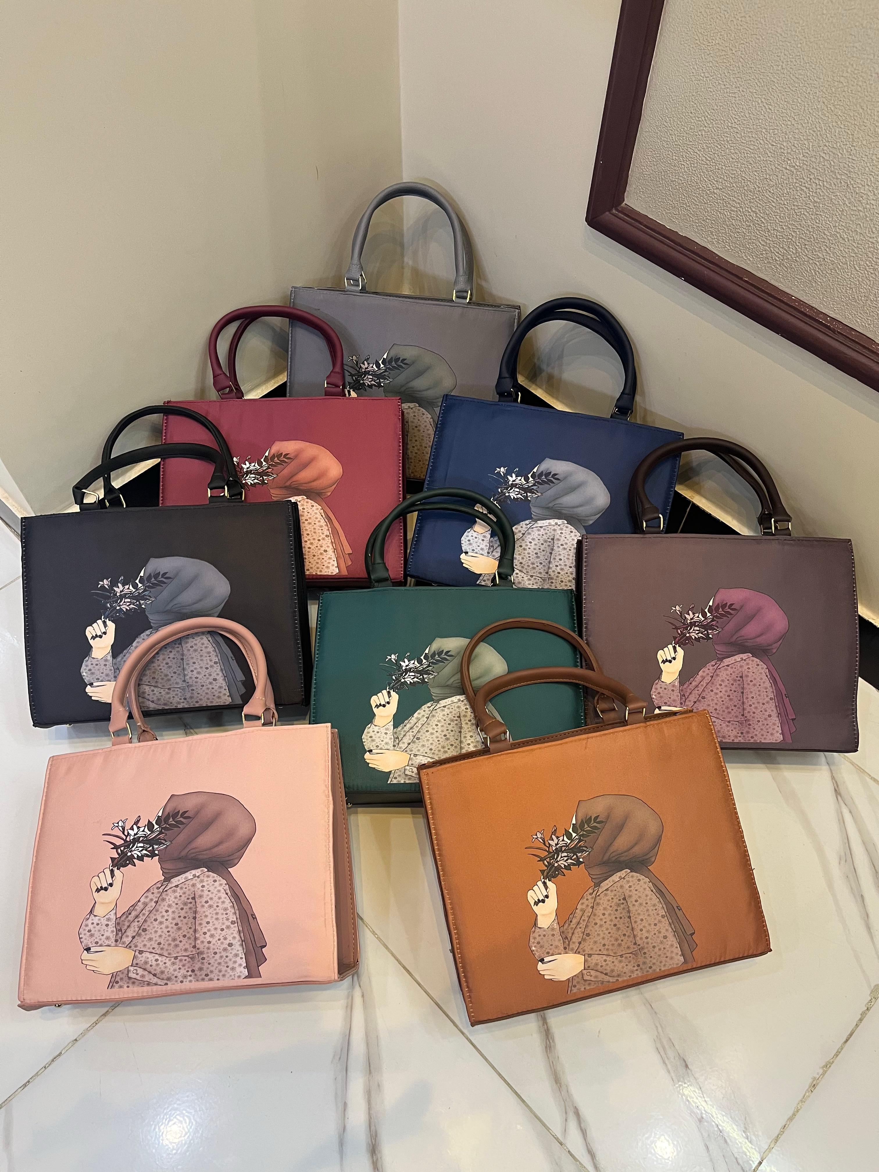 Trending Hijab Girl Tote Bag With Long Belt