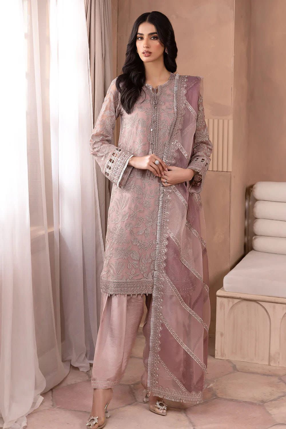 JAZMIN Luxury Organza Embroidered 3-Piece Unstitched Suit