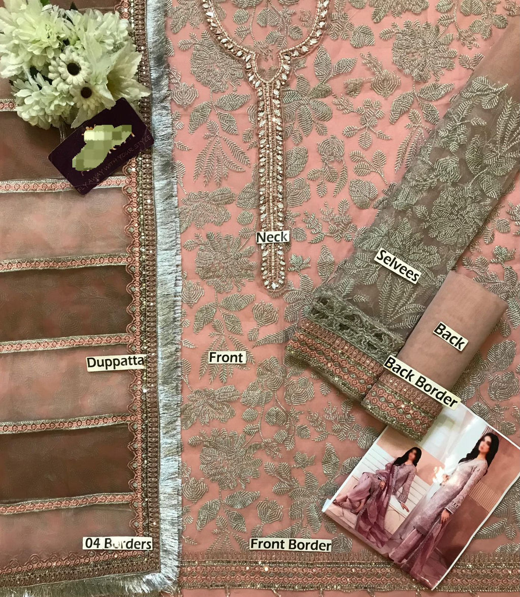 JAZMIN Luxury Organza Embroidered 3-Piece Unstitched Suit