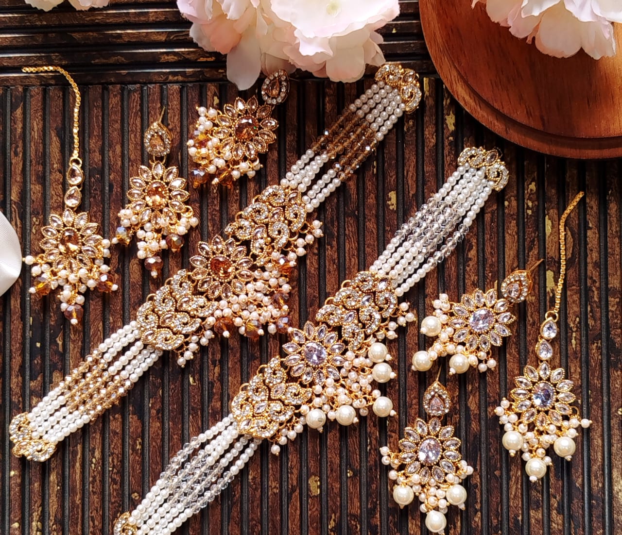 Zarqoon Egyptian Style Stone Choker Set with Earrings & Tikka