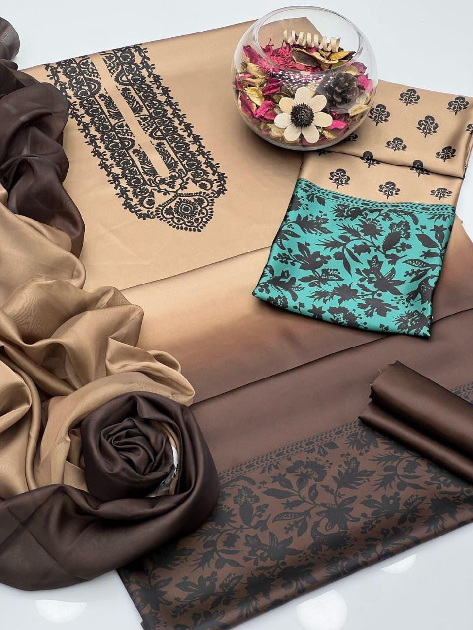 Digital Printed 3PC Shamooz Silk Suit