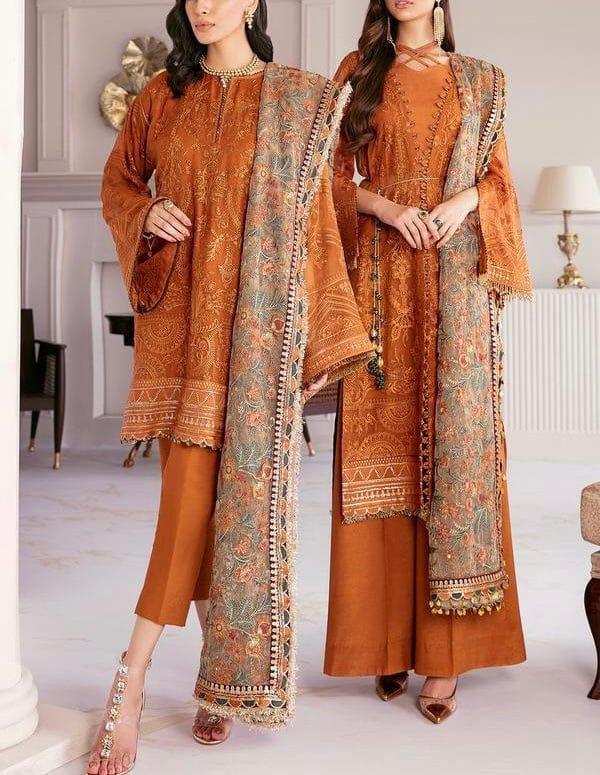 Baroque Luxury Chiffon & Net Embroidered 3-Piece Unstitched Suit
