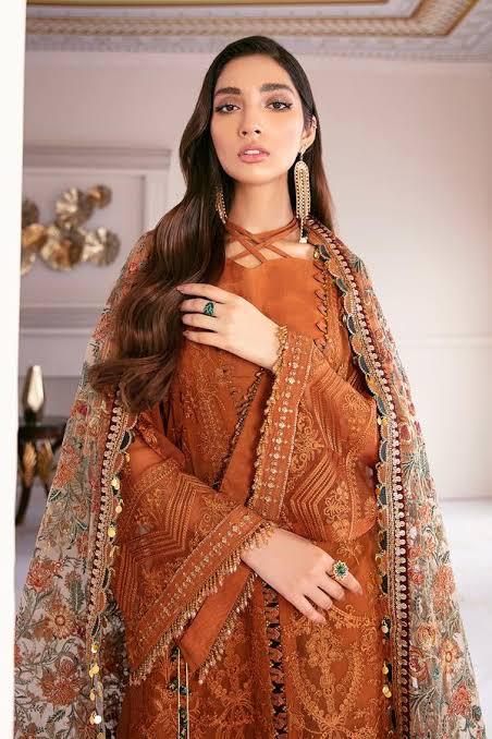 Baroque Luxury Chiffon & Net Embroidered 3-Piece Unstitched Suit