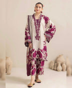 Floral Digital Printed Silk 3 Piece Unstitched Suit with Dupatta, Shirt & Trouser