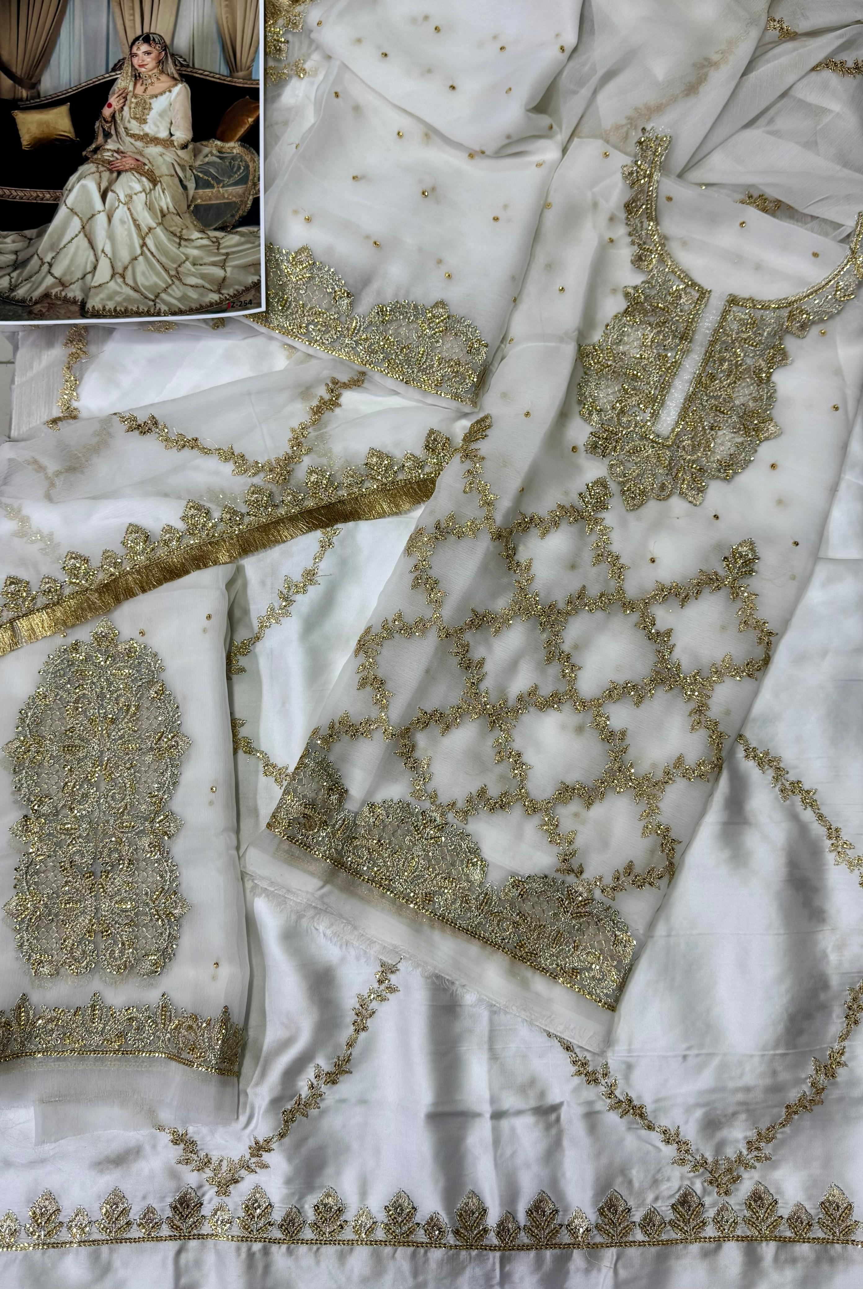 JZ Textiles JZ-254 Semi Pure Chiffon & Shamos Silk Embroidered Bridal Dress