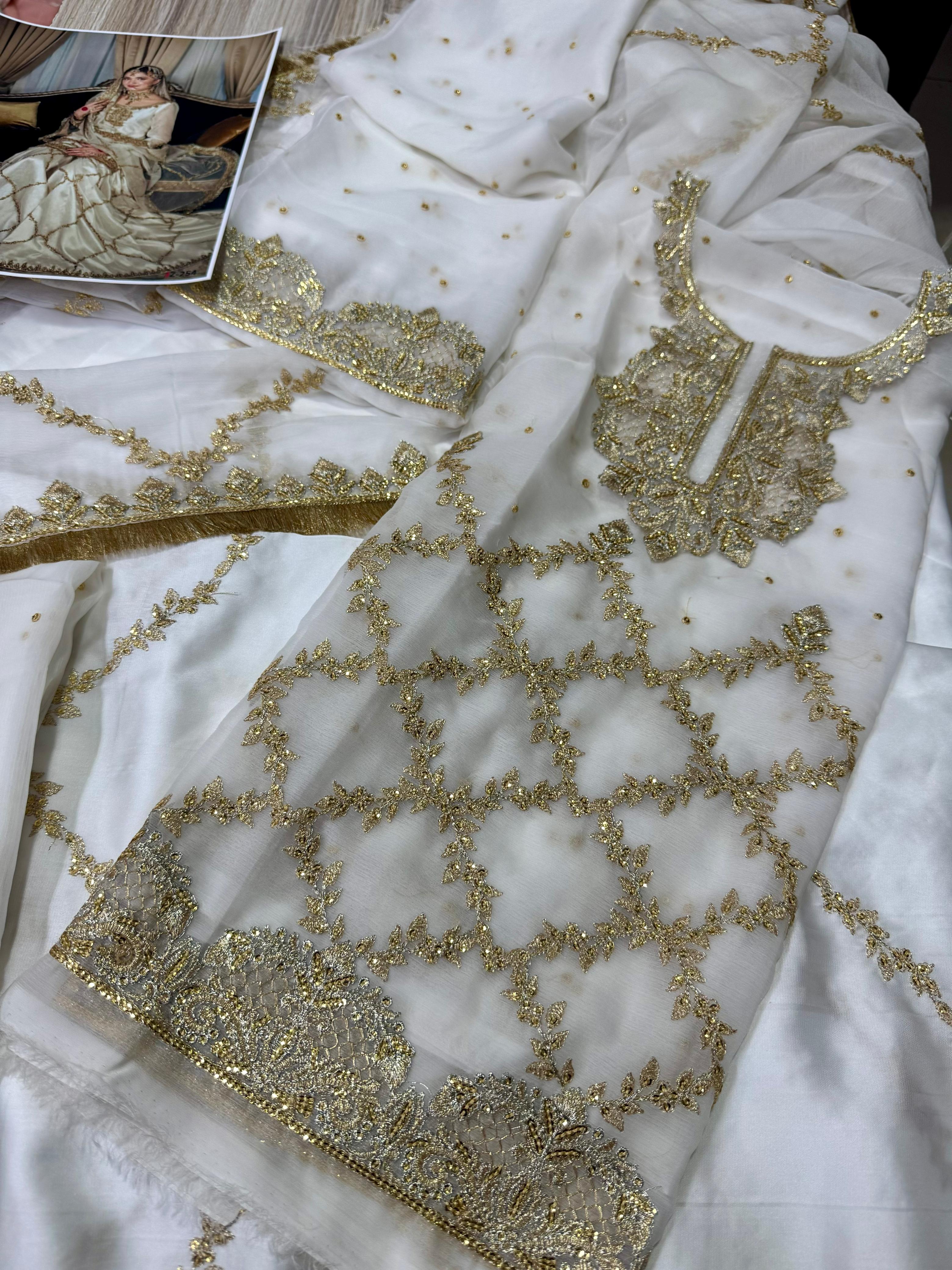 JZ Textiles JZ-254 Semi Pure Chiffon & Shamos Silk Embroidered Bridal Dress
