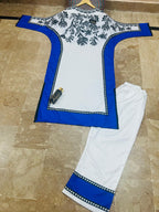 Trendy Butterfly Kaftan 2Pc Silk Crape Dress with Printed Shirt & Trouser