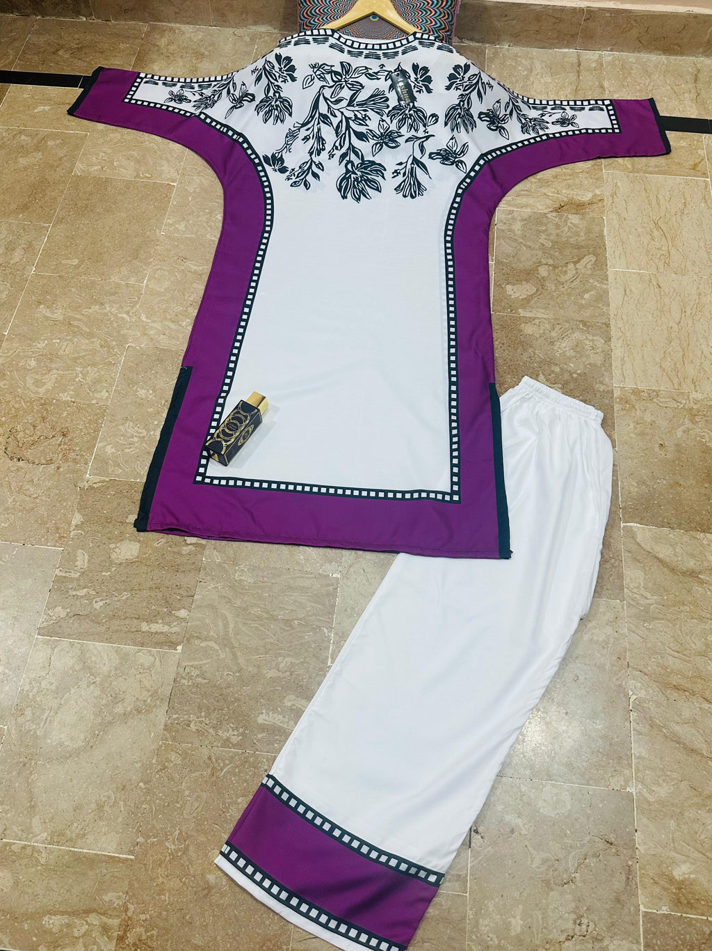 Trendy Butterfly Kaftan 2Pc Silk Crape Dress with Printed Shirt & Trouser