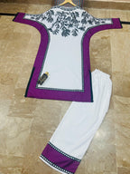 Trendy Butterfly Kaftan 2Pc Silk Crape Dress with Printed Shirt & Trouser