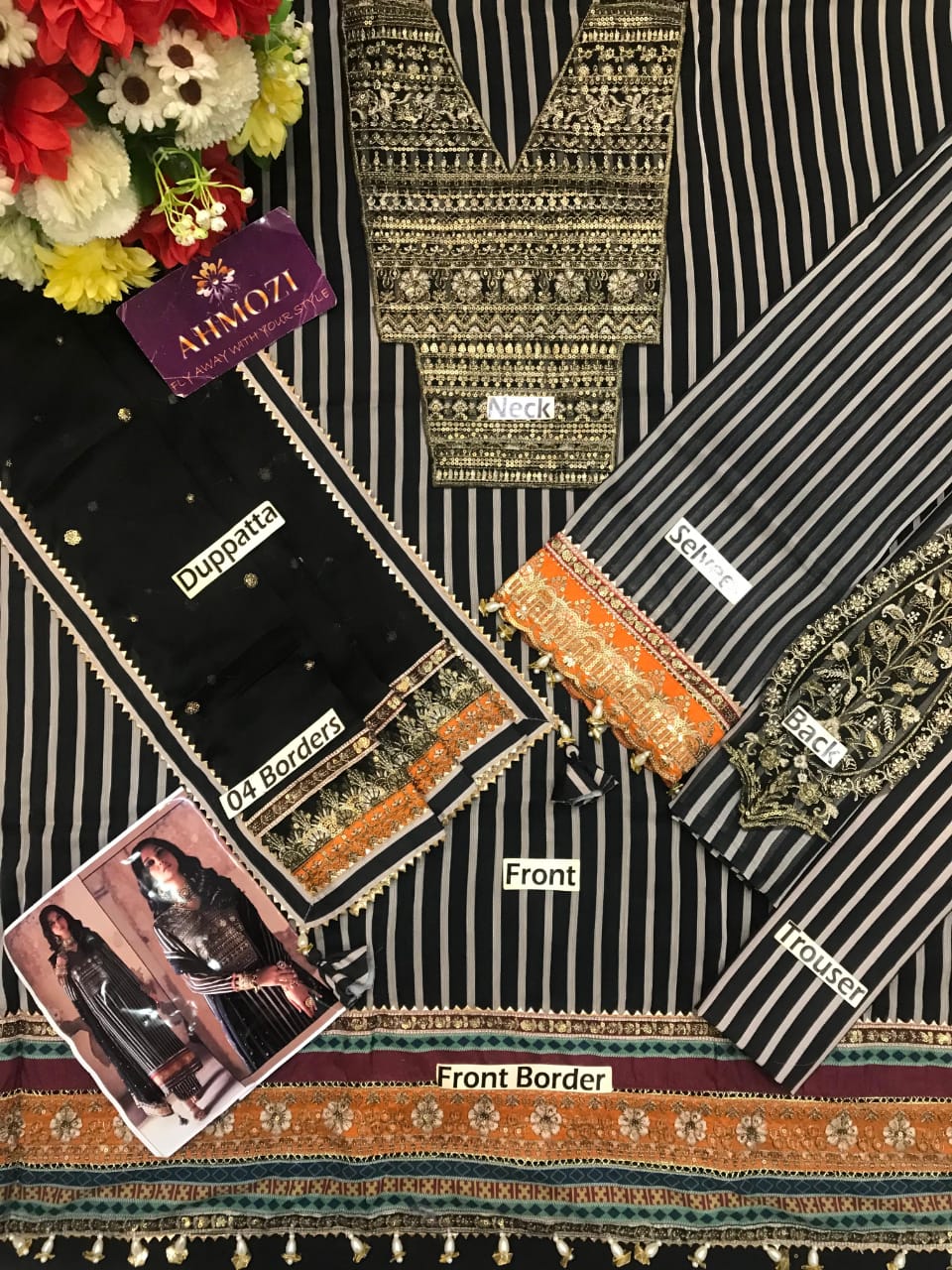 Ahmozi Charizma Printed Chiffon Embroidered Suit