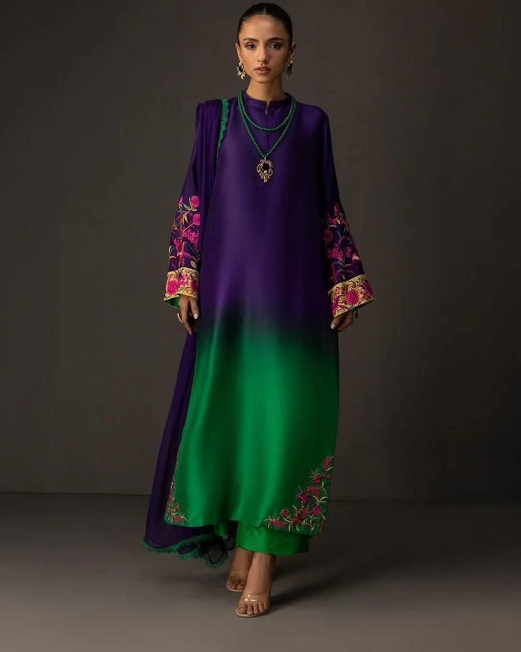 Digital Printed 3PC Shamooz Silk Suit