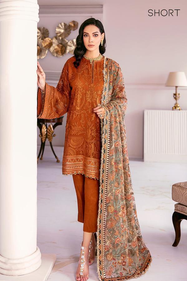 Baroque Luxury Chiffon & Net Embroidered 3-Piece Unstitched Suit